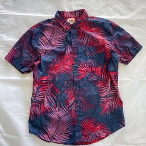 LEVI MEN’S XL BLUE/RED TROPICAL PRINT SHORT SLEEVE BUTTON DOWN 100% COTTON SHIRT